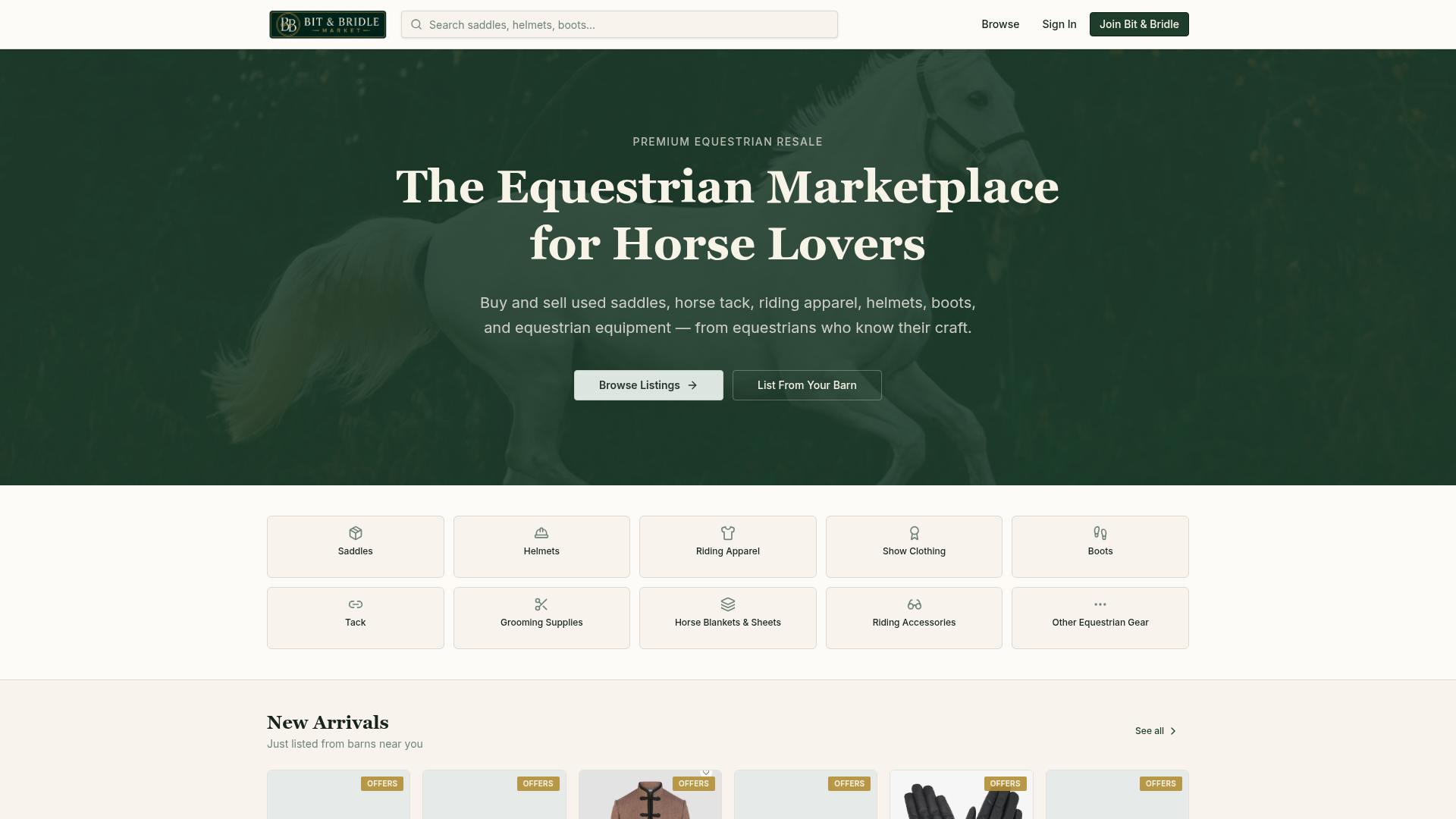 Screenshot of Bit & Bridle Market